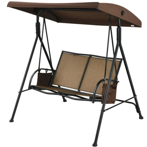 2-Person Patio Swing with Adjustable Canopy and 2 Storage Pocket