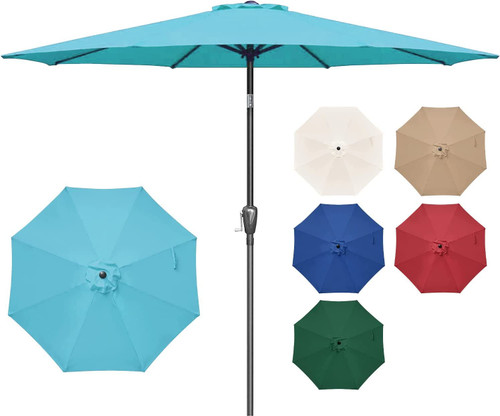 Simple Deluxe 9' Patio Umbrella Outdoor Table Market Yard Umbrella with Push Button Tilt/Crank, 8 Sturdy Ribs for Garden, Deck, Backyard, Pool, Turquoise