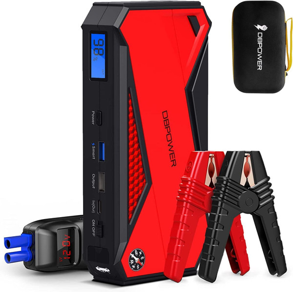 DBPOWER Peak 1600A 18000mAh Portable Car Jump Starter( up to 7.2 Gas;  5.5L Diesel Engines) Battery Booster with Smart Charging Port;  LCD Display;  Intelligent Jumper Clamps;  Compass and LED Light