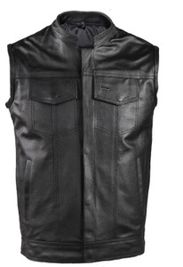 MOTORCYCLE LEATHER VEST w/SNAP & CHEST SLASH POCKETS - D67 MOTORCYCLE LEATHER VEST w/SNAP & CHEST SLASH POCKETS - D67