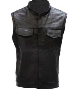 MOTORCYCLE BIKER LEATHER VEST w/SNAP & ZIPPER SLASH POCKETS - DA2 MOTORCYCLE BIKER LEATHER VEST w/SNAP & ZIPPER SLASH POCKETS - DA2