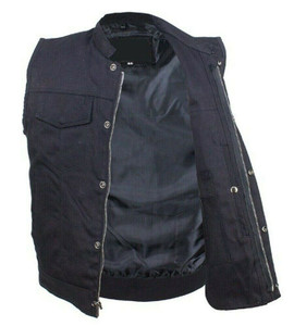 SOA STYLE MOTORCYCLE BLACK DENIM VEST w/ ZIPPER & SNAPS / GUN POCKETS - DA37 SOA STYLE MOTORCYCLE BLACK DENIM VEST w/ ZIPPER & SNAPS / GUN POCKETS - DA37