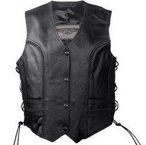 WOMENS BIKER MOTORCYCLE BRAIDED LEATHER VEST w / LACE - DA49 WOMENS BIKER MOTORCYCLE BRAIDED LEATHER VEST w / LACE - DA49