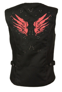 WOMENS RED MOTORCYCLE TEXTILE REFLECTIVE VEST w/ STUDS & WINGS - SA33