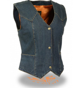 LADIES DENIM VEST w/ 3 SNAP FRONT - SA58 LADIES DENIM VEST w/ 3 SNAP FRONT - SA58