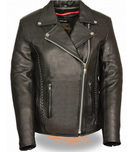 LADIES MOTORCYCLE JACKET w/ BRAID & STUD DETAILING - SA81 LADIES MOTORCYCLE JACKET w/ BRAID & STUD DETAILING - SA81