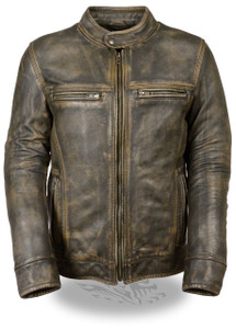 MENS MOTORCYCLE SCOOTER DISTRESSED BROWN VENTED LEATHER JACKET - SA66