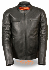 MENS MOTORCYCLE SCOOTER LONGER BLACK VENTED LEATHER JACKET - SA67