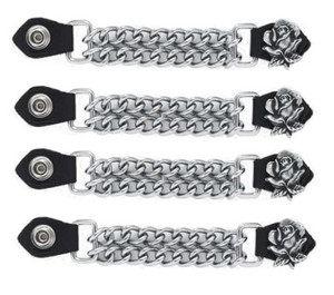 4PC MOTORCYCLE BIKER DIAMOND CUT CHROME DUAL CHAIN ROSE VEST EXTENDER - DD47 4PC MOTORCYCLE BIKER DIAMOND CUT CHROME DUAL CHAIN ROSE VEST EXTENDER - DD47