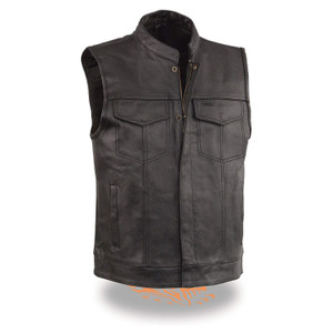 MENS MOTORCYCLE COWHIDE LEATHER VEST w/ HAND WARMER~CHEST POCKETS - SADZ