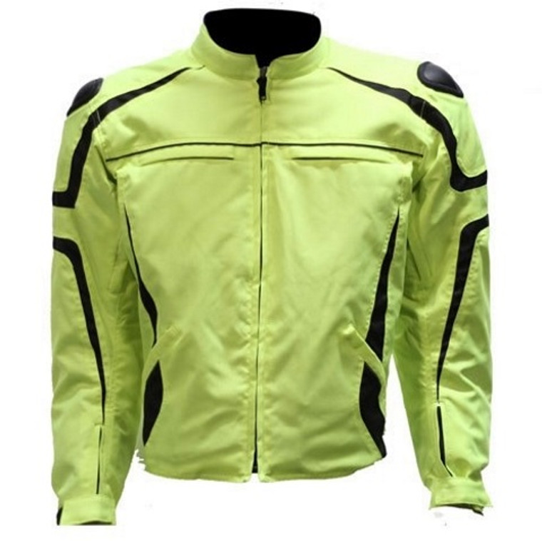 MENS MOTORCYCLE REFLECTIVE STRIPES SPORTS NEON JACKET w/ ZIP-OUT LINING - DA25