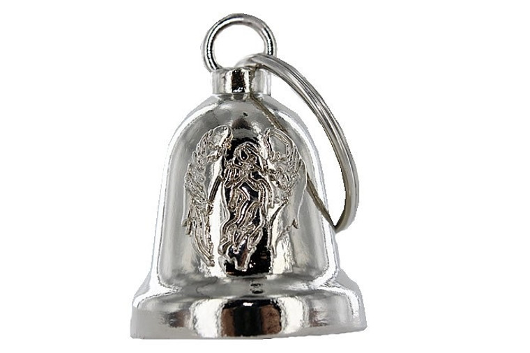 CHROME MOTORCYCLE ANGEL PRAYING HANDS LOGO KEY CHAIN BELL - DB6