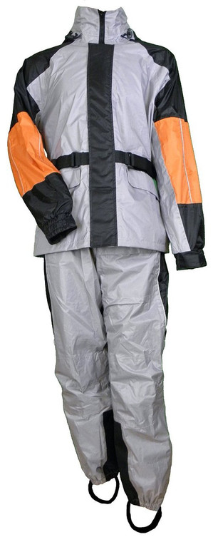 2PC MOTORCYCLE UNISEX RAIN SUIT GEAR w/ REFLECTIVE PIPING & HEAT SHIELDS - V7R