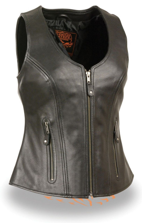 WOMENS MOTORCYCLE SOFT BLACK LEATHER VEST - SA31