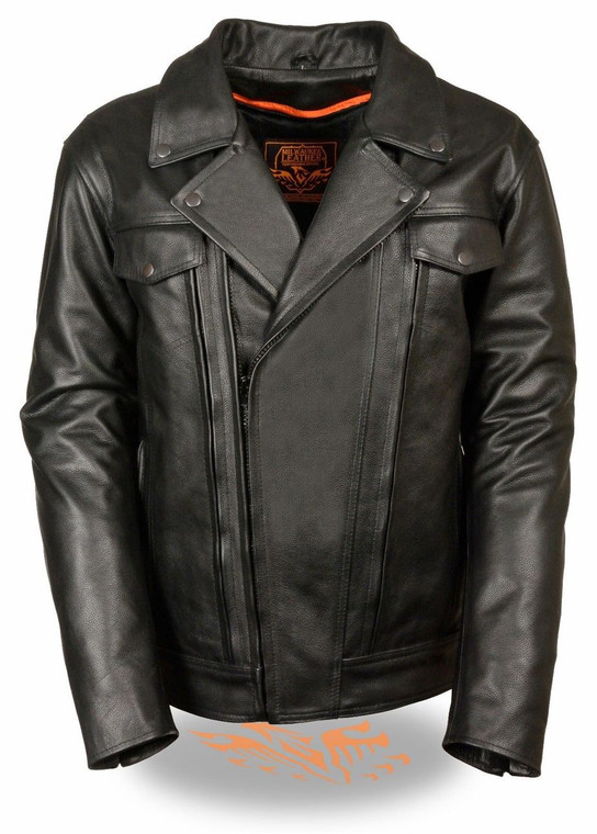 MENS MOTORCYCLE HIGH END UTILITY POCKET VENTED CRUISER LEATHER JACKET - SA57