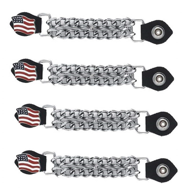 4PC MOTORCYCLE REAL LEATHER DIAMOND CUT CHROME USA FLAG VEST EXTENDER - DD31