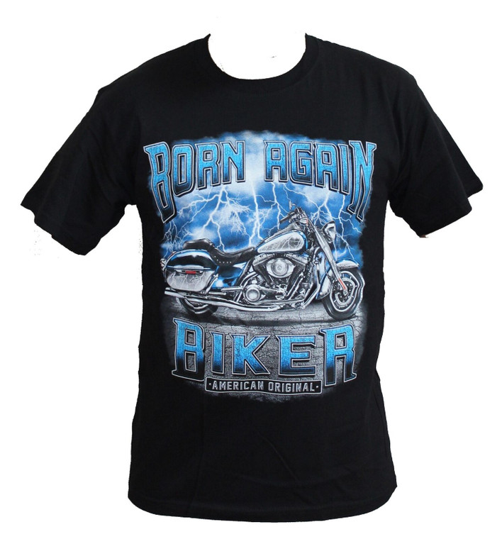 BORN AGAIN BIKER AMERICAN ORIGINAL BLACK MOTORCYCLE T-SHIRT ALL SIZES - TH2