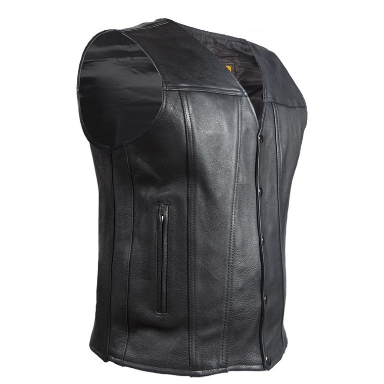 MENS MOTORCYCLE NAKED COWHIDE LEATHER VEST w/ DUAL CONCEALED GUN POCKETS - DC2