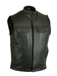 MENS LEATHER MC CLUB BIKER VEST w/ GUN POCKETS - MA15