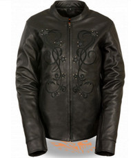 WOMENS REFLECTIVE STAR LEATHER JACKET- SA47