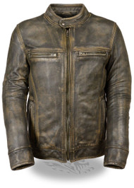 MENS MOTORCYCLE SCOOTER DISTRESSED BROWN VENTED LEATHER JACKET - SA66