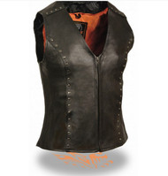 LADIES BLACK LEATHER STUDDED MOTORCYCLE VEST - SA84