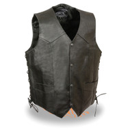 EVENT LEATHER MENS SIDE LACES LEATHER VEST w/ EAGLE HEAD & STARS DESIGN - SAGD