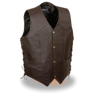 EVENT LEATHER MENS SIDE LACES BROWN LEATHER VEST w/EAGLE HEAD~STARS DESIGN -SAGE