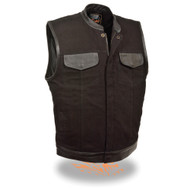 MILWAUKEE PERFORMANCE MENS LEATHER TRIM DENIM VEST w/ DUAL CONCEAL POCKETS -SAGF