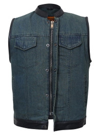 MENS MOTORCYCLE CONCEALED CARRY DARK BLUE DENIM CLUB VEST w/ GUN POCKETS - DD77