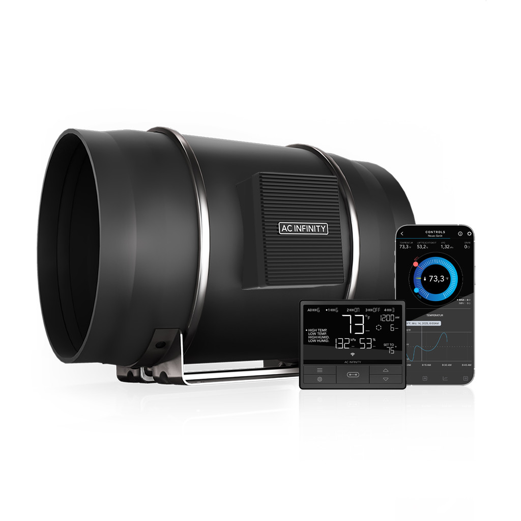 CLOUDLINE T12 – Leiser 300 mm Inline-Rohrventilator mit Temperatur-, Feuchte- und VPD-Controller, WiFi-App-Steuerung, EC-Motor, Abluftventilator für Growzelte und -räume