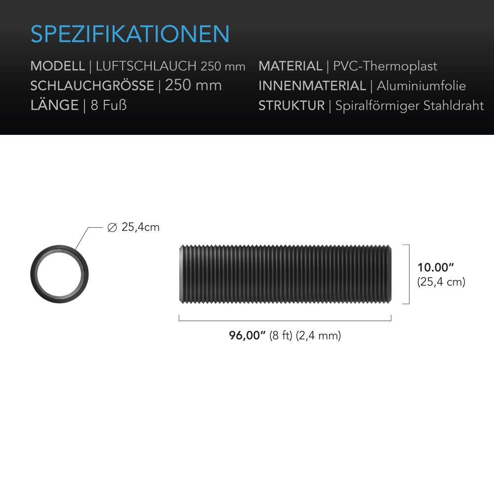 Flexibler Vierlagen-Schlauch, 2,4 m Länge, Ø 250 mm