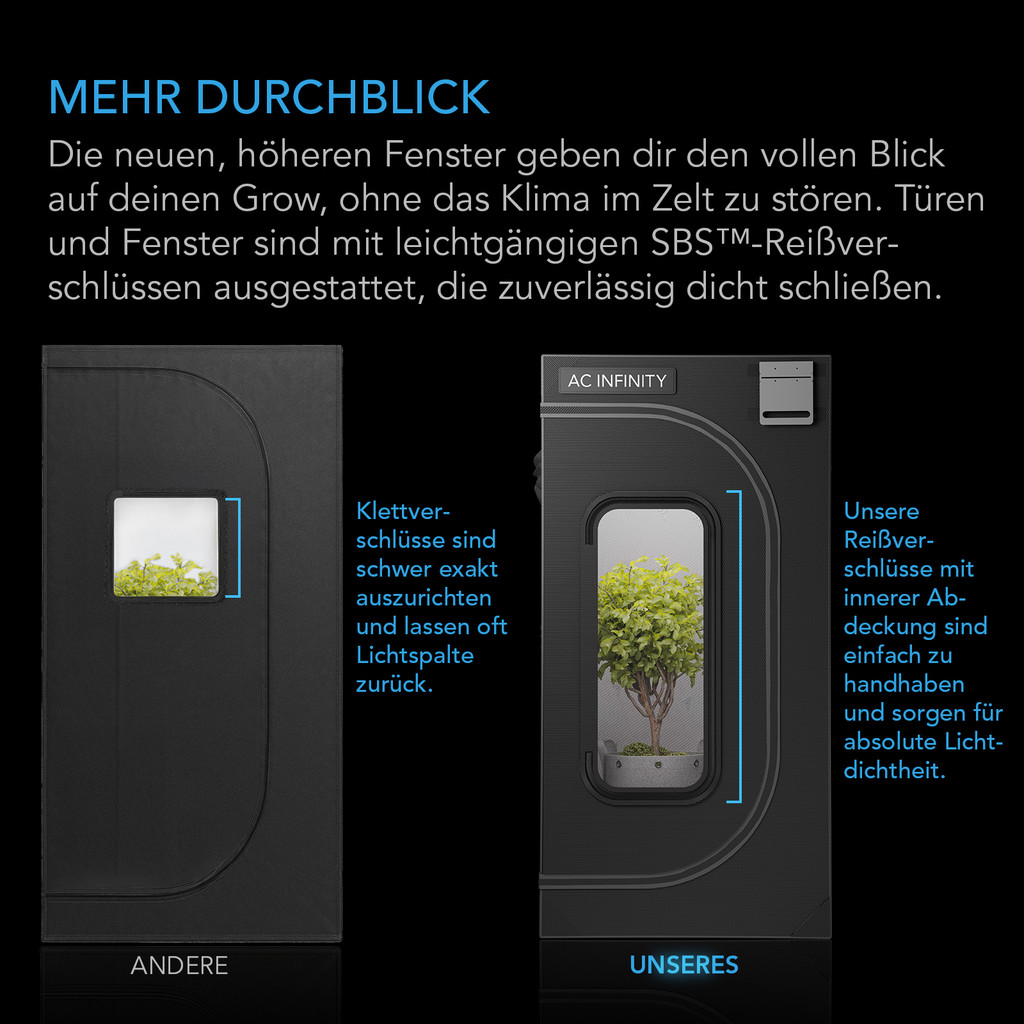 AC Infinity CLOUDLAB 844, Advanced Grow Zelt 120 × 120 × 200 cm, 25 mm Mylar-Canvas, 25 mm Stahlstangen, laborgetestet höchste Reflexion, großes Sichtfenster, Montageplatte für Controller, Indoor Growing