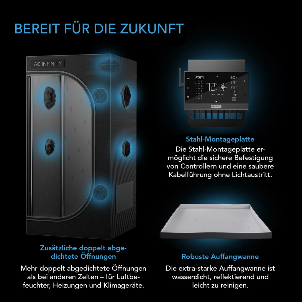 AC Infinity CLOUDLAB 866, Advanced Grow Zelt 150 × 150 × 200 cm, 25 mm Mylar-Canvas, 22 mm Stahlstangen, laborgetestet höchste Reflexion, großes Sichtfenster, Montageplatte für Controller, Indoor Growing