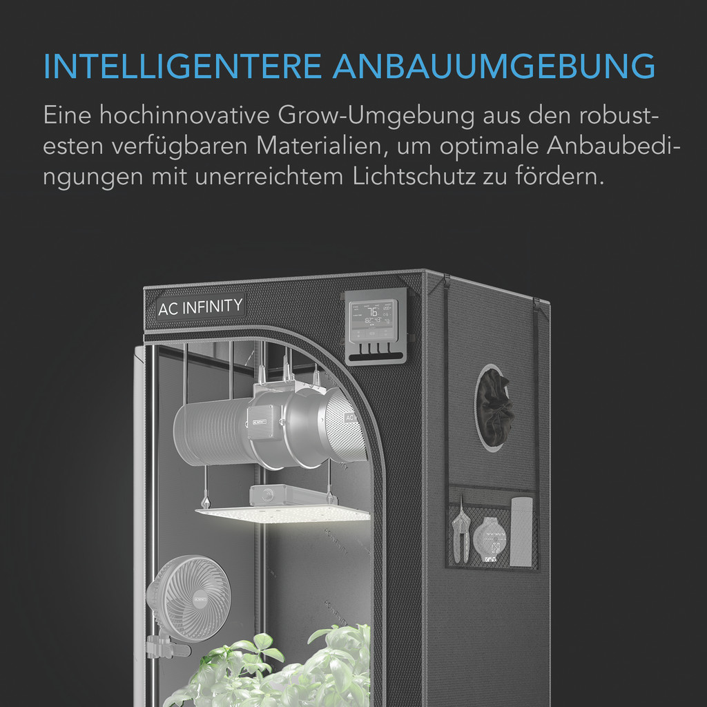 AC Infinity CLOUDLAB 733 Advance Grow Zelt, 90 x 90 x 180 cm, Dickste 22 mm Stangen, Besonders dichtes 2000D Diamant-Mylar-Gewebe, 90x90 cm für Hydroponik Indoor-Anbau