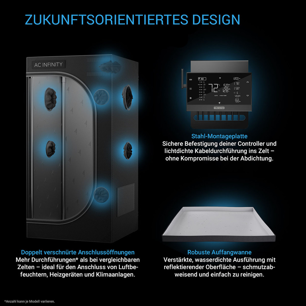AC Infinity CLOUDLAB 733 Advance Grow Zelt, 90 x 90 x 180 cm, Dickste 22 mm Stangen, Besonders dichtes 2000D Diamant-Mylar-Gewebe, 90x90 cm für Hydroponik Indoor-Anbau