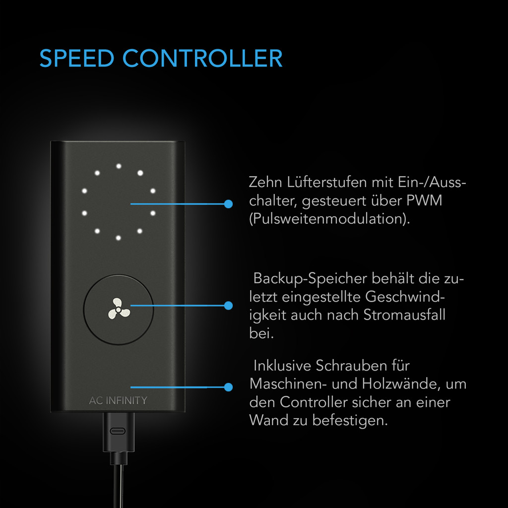 CLOUDLINE A8 – Leiser 200 mm Inline-Rohrventilator mit Drehzahlregler, EC-Motor, Abluftventilator für Growzelte und -räume