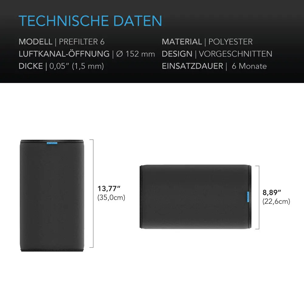 Vorfilter-Gewebe 150 mm, Ersatz-Inline-Filter-Hülse 2er-Pack, Passt auf 150 mm Aktivkohlefilter für Geruchskontrolle in Grow-Zelten, Indoor-Gartenbau, Hydroponik
