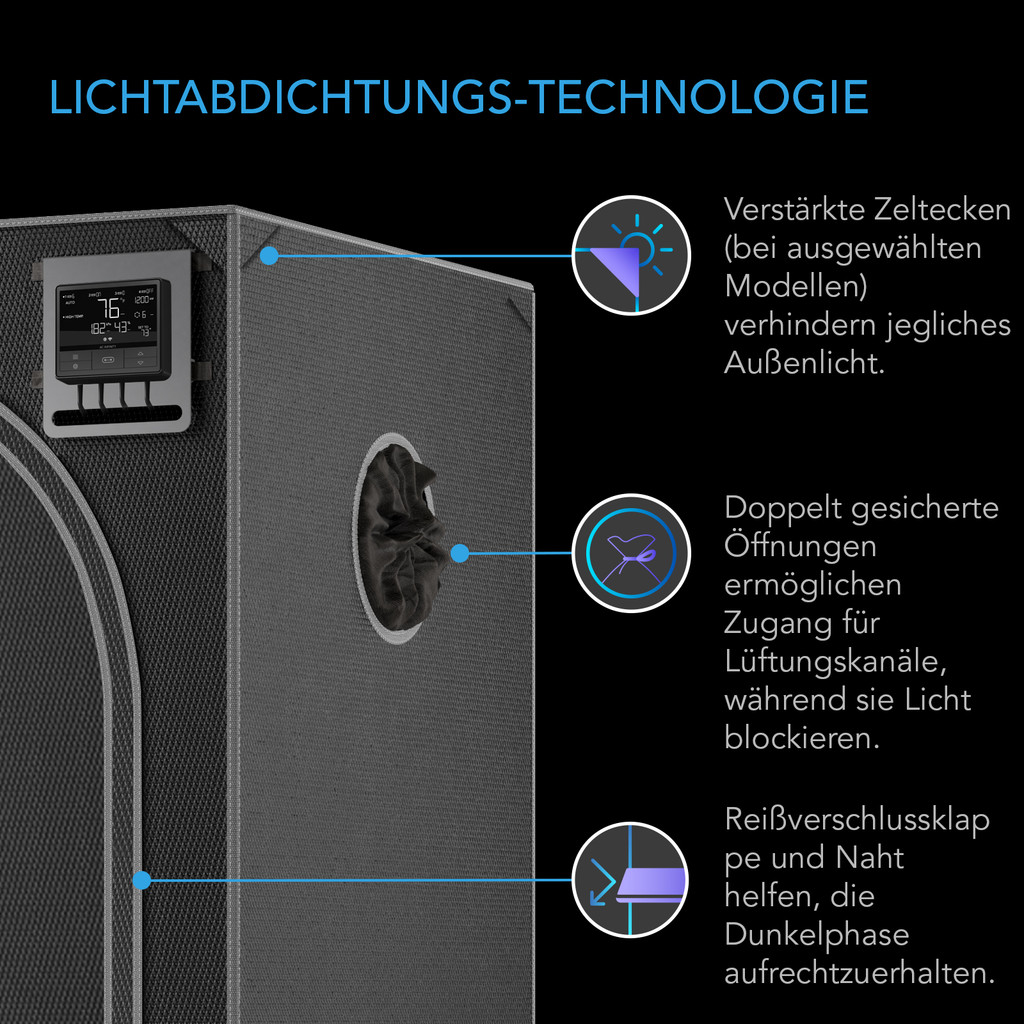 AC Infinity CLOUDLAB 743D 2-in-1 Advance Grow Zelt, 120 x 90 x 180 cm, Dickste 22 mm Stangen, Besonders dichtes 2000D Diamant-Mylar-Gewebe, 120x90 cm für Hydroponik Indoor-Anbau