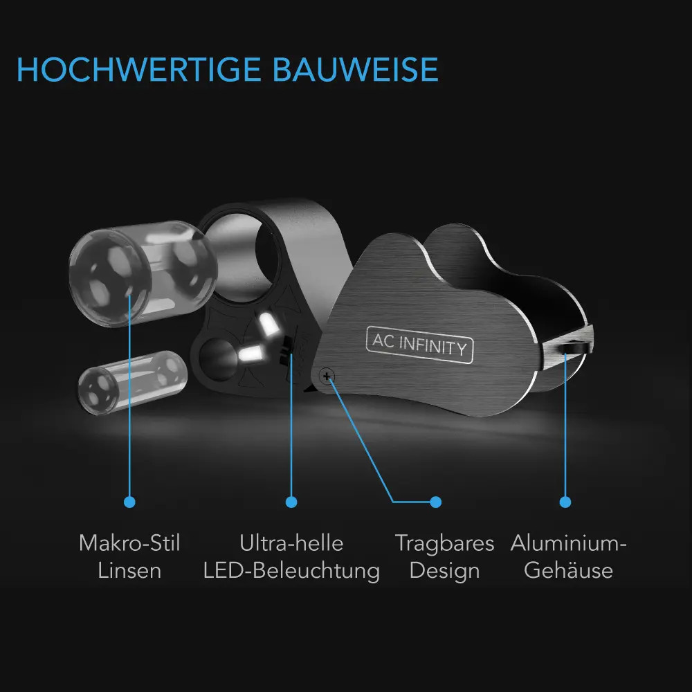 Juwelier-Lupe, Taschen-Vergrößerungsglas mit LED-Licht & Doppel-Linsen, 30x 60x Zoom für Schmuck, Uhren, Münzen, Briefmarken, Pflanzen-Buds