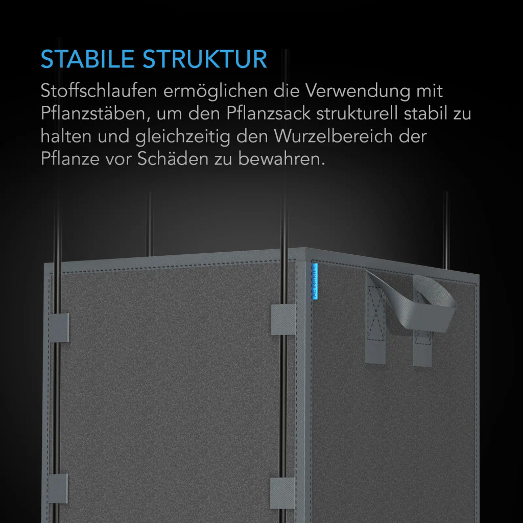 Hochbelastbare, quadratische, wiederverwendbare Stofftöpfe, 26,5 Liter, 5er-Pack – 500 g/m² Vliesstoff, inklusive Schlaufen für Pflanzstäbe zum vielseitigen Pflanzen-Training