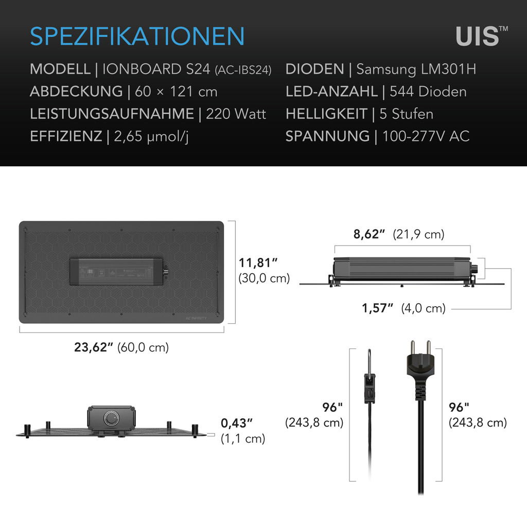 Vollspektrum LED Grow Light mit Samsung LM301H Dioden, maximale Lichtausbeute, für Wachstum und Blüte von Indoor-Pflanzen in Grow-Zelten und Gewächshäusern (60 x 120 cm)