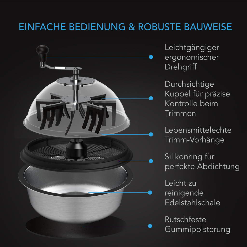 Bud Bowl-Trimmer 48,2 cm, durchsichtige Sichtkuppel mit scharfen Edelstahlklingen, zum Dreh-Schnitt von Blättern, Buds, Blüten, Hydrokultur-Pflanzen