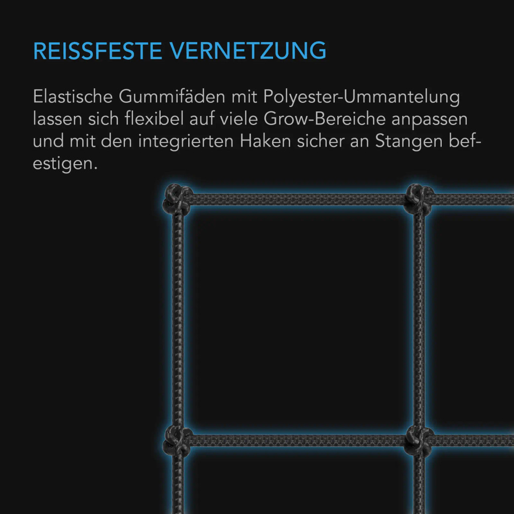 Grow Tent Trellis Netting, Flexible Elastic Cords, 3x3'