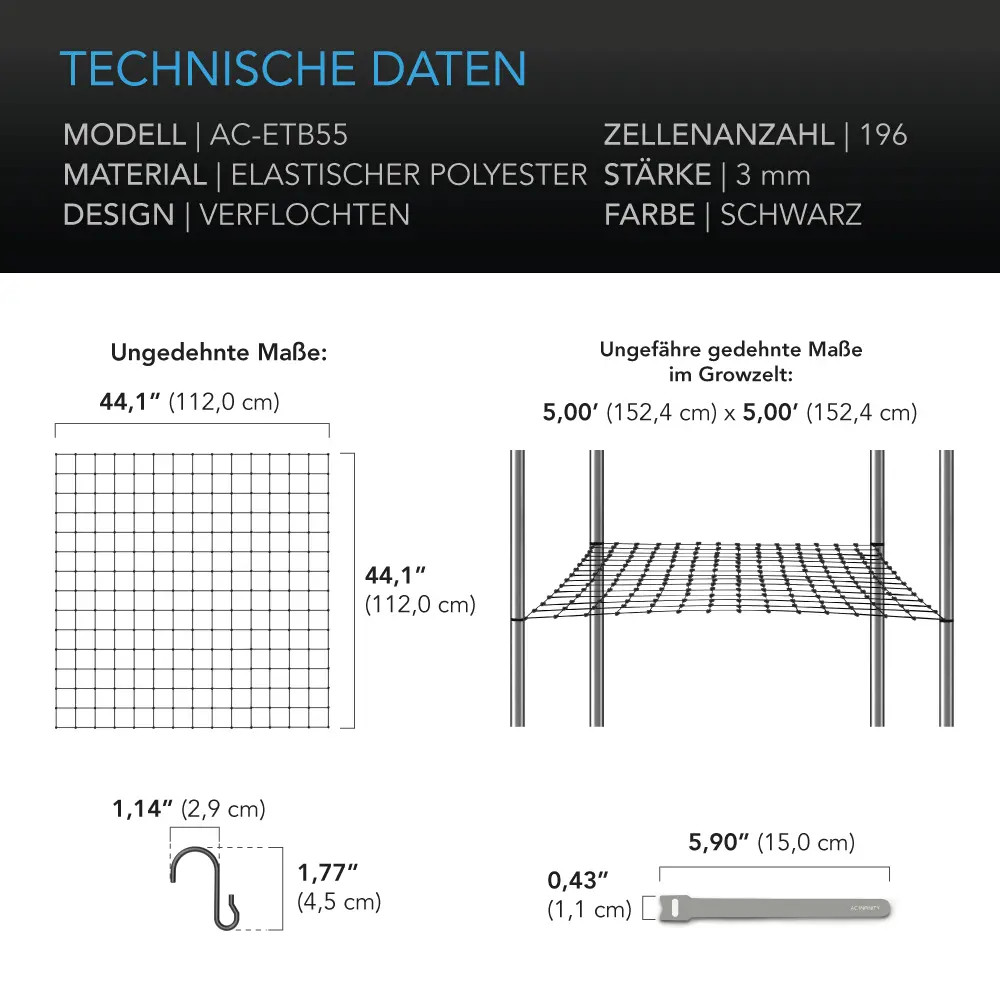 Grow Tent Trellis Netting, Flexible Elastic Cords, 5x5'