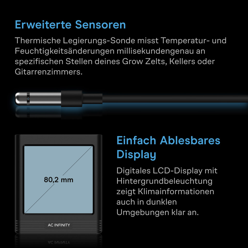 Temperatur-, Luftfeuchtigkeits- und VPD-Smart-Hygrometer B1 mit LCD-Display & Bluetooth App Monitor, Klimamessgerät Thermometer mit Fühler für Keller, Gitarrenzimmer, Grow Zelte, Gewächshäuser