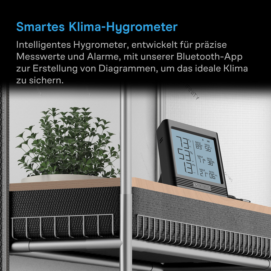 Temperatur-, Luftfeuchtigkeits- und VPD-Smart-Hygrometer B1 mit LCD-Display & Bluetooth App Monitor, Klimamessgerät Thermometer mit Fühler für Keller, Gitarrenzimmer, Grow Zelte, Gewächshäuser