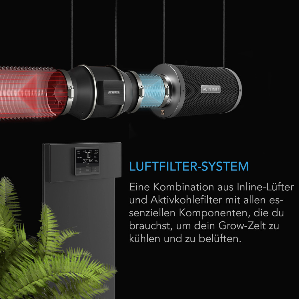 Industrieller Wandventilator, Inline-Lüfter, Filterset, Temperatur- & Feuchtigkeitsregler, 200 mm, WiFi