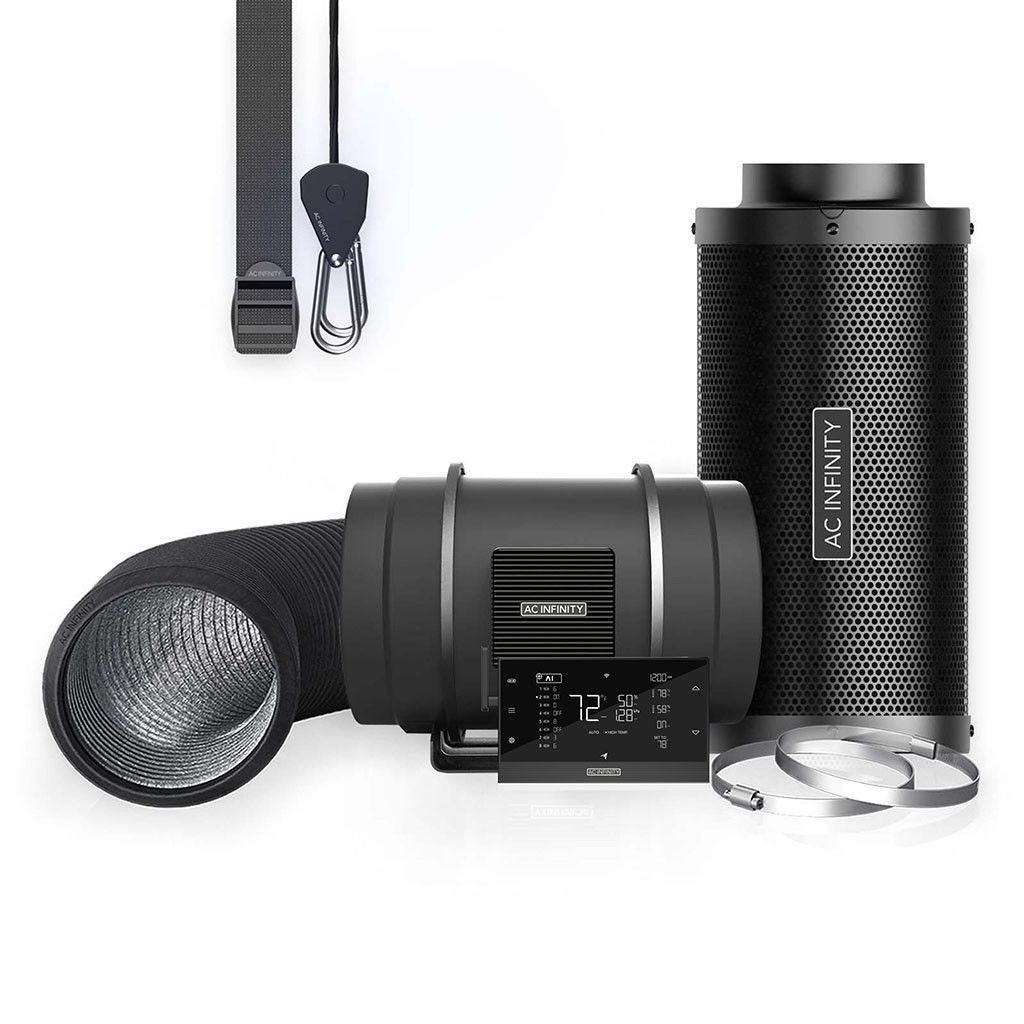 Luftfilter-Set AI+ PRO 200 mm, Inline-Rohrventilator mit Controller AI+ und Aktivkohlefilter