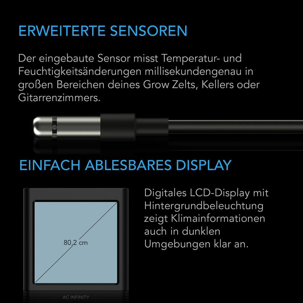 CLOUDCOM B2, Bluetooth Smart Hygrometer mit digitalem Temperatur- und Luftfeuchtigkeits-LCD-Display und Fernüberwachung per App, Klimamessgerät Thermometer für Keller, Gitarrenzimmer, Grow Zelte und Gewächshäuser